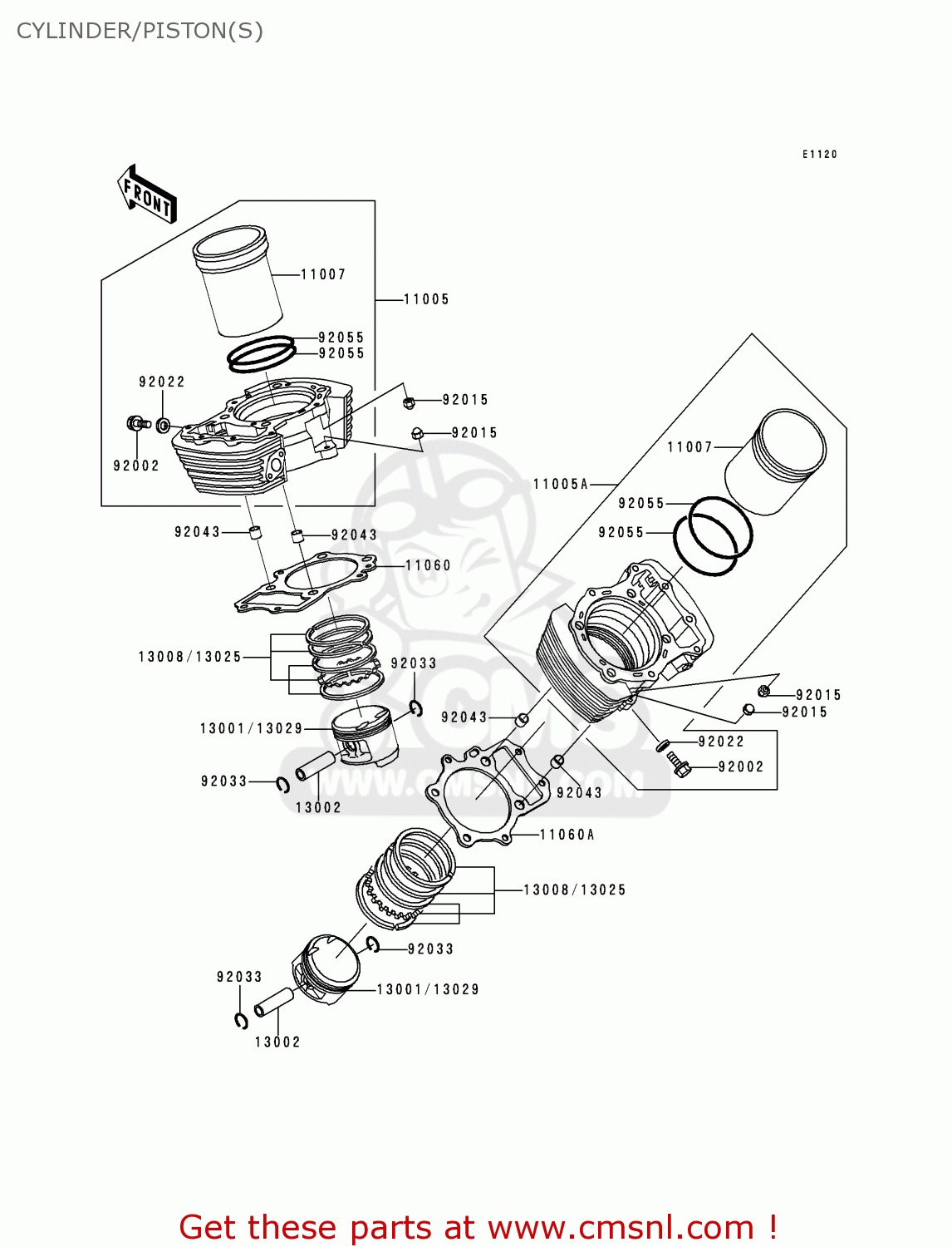 CYLINDER/PISTON(S) VN1500E2 VN1500 CLASSIC 1999 EUROPE UK FR NL GR IT NR SD SP