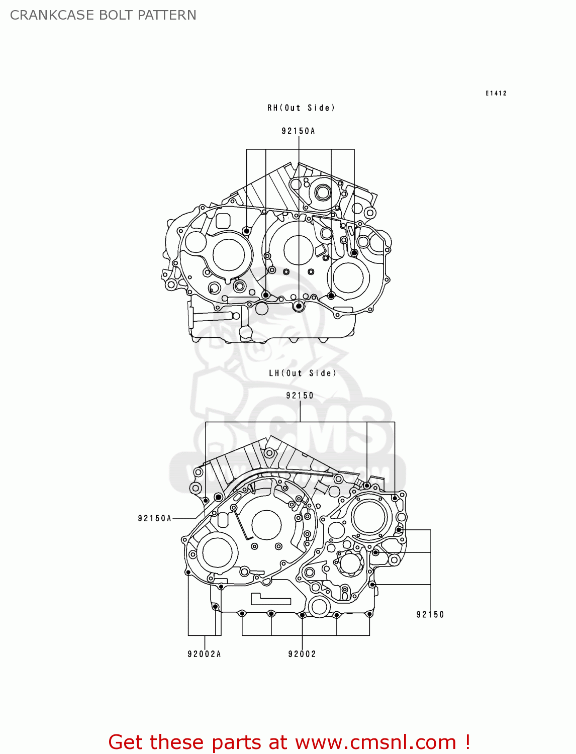 CRANKCASE BOLT PATTERN VN1500E2 VN1500 CLASSIC 1999 EUROPE UK FR NL GR IT NR SD SP