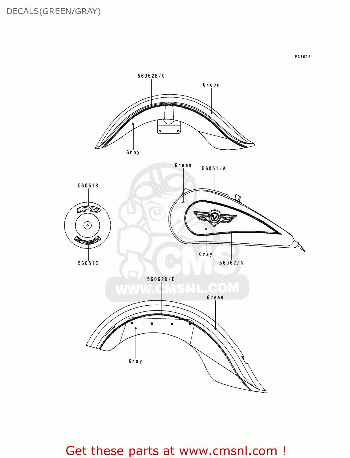 DECALS(GREEN/GRAY) VN1500E2 VN1500 CLASSIC 1999 EUROPE UK FR NL GR IT NR SD SP