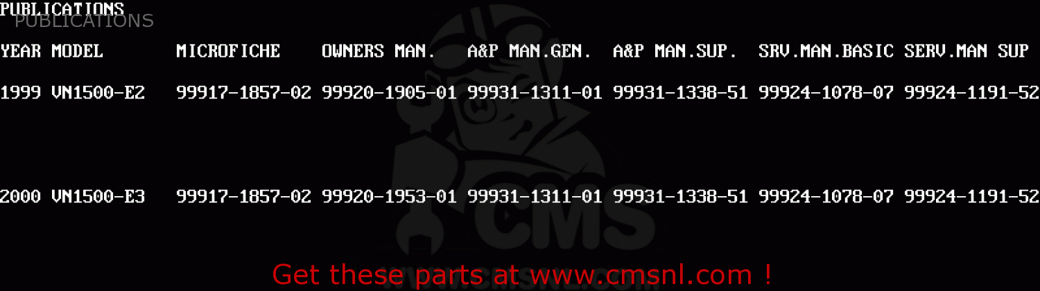 PUBLICATIONS VN1500E2 VULCAN 1500 CLASSIC 1999 USA CALIFORNIA CANADA