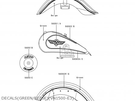 DECALS(GREEN/BEIGE)(VN1500-E3) - VN1500E3 VULCAN 1500 CLASSIC 2000 USA CALIFORNIA