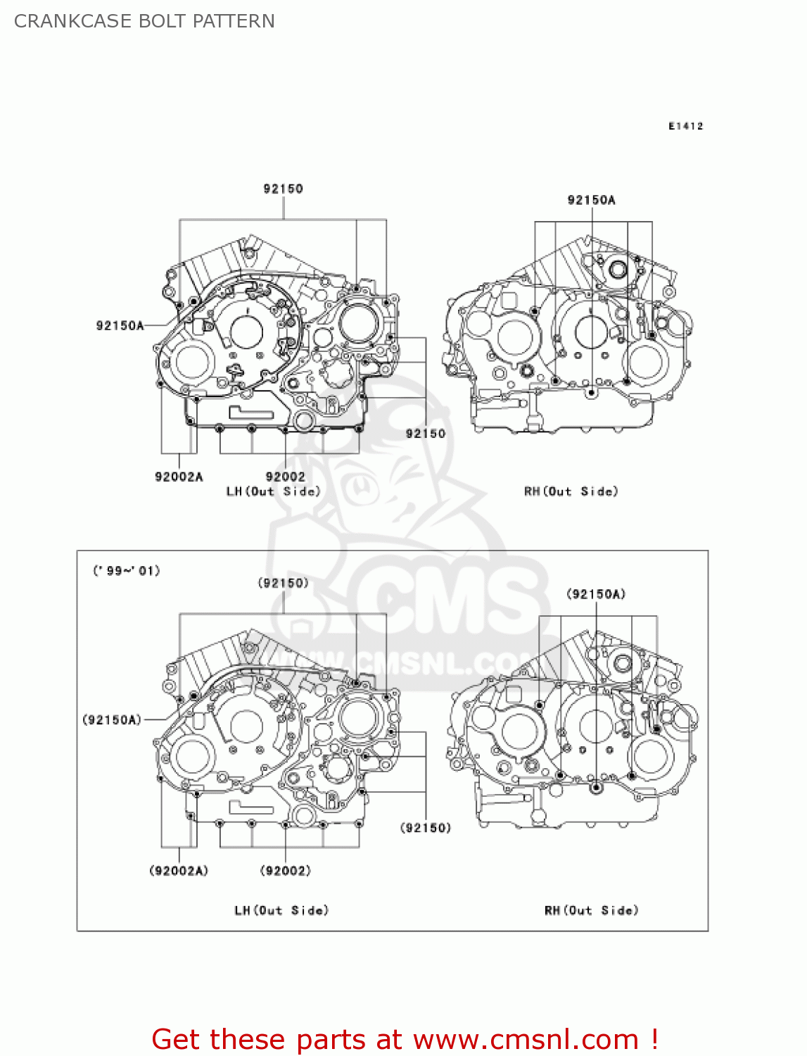 CRANKCASE BOLT PATTERN VN1500E4 VULCAN 1500 CLASSIC 2001 USA CALIFORNIA