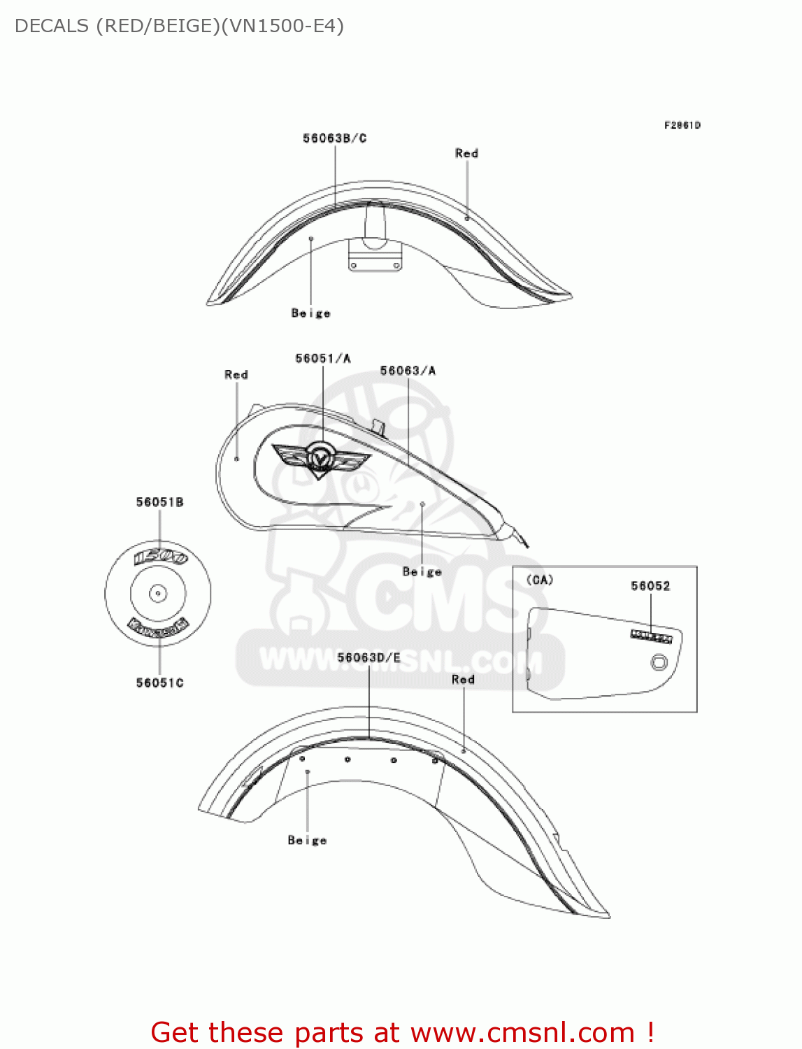 DECALS (RED/BEIGE)(VN1500-E4) VN1500E4 VULCAN 1500 CLASSIC 2001 USA CALIFORNIA