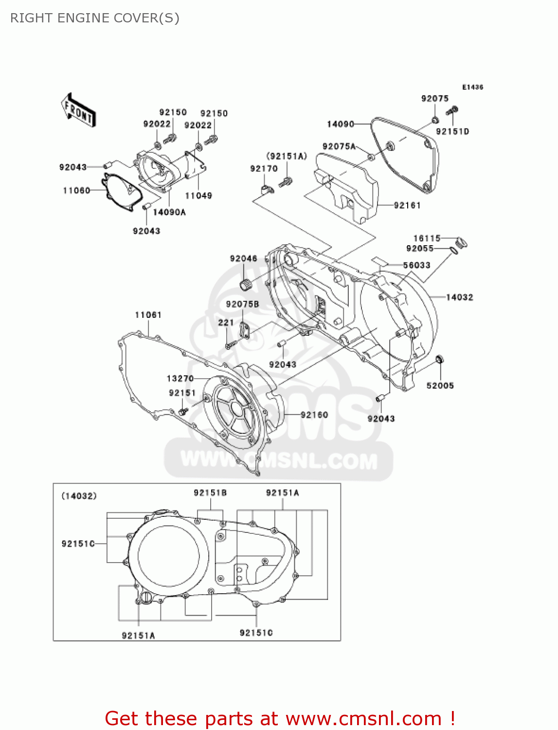RIGHT ENGINE COVER(S) VN1500E6 VULCAN 1500 CLASSIC 2003 USA CALIFORNIA CANADA