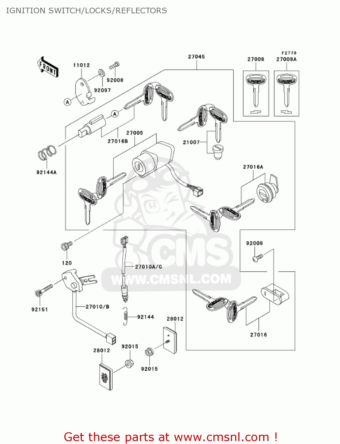 IGNITION SWITCH/LOCKS/REFLECTORS VN1500E6 VULCAN 1500 CLASSIC 2003 USA CALIFORNIA CANADA