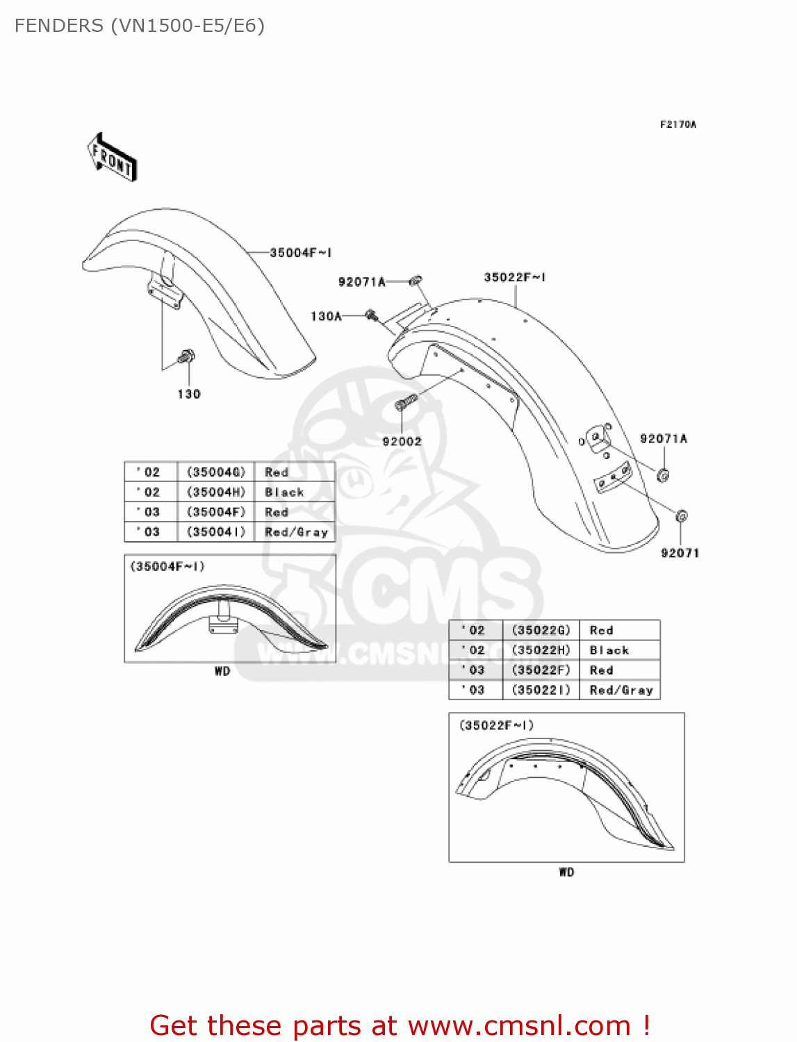 FENDERS (VN1500-E5/E6) VN1500E6 VULCAN 1500 CLASSIC 2003 USA CALIFORNIA CANADA