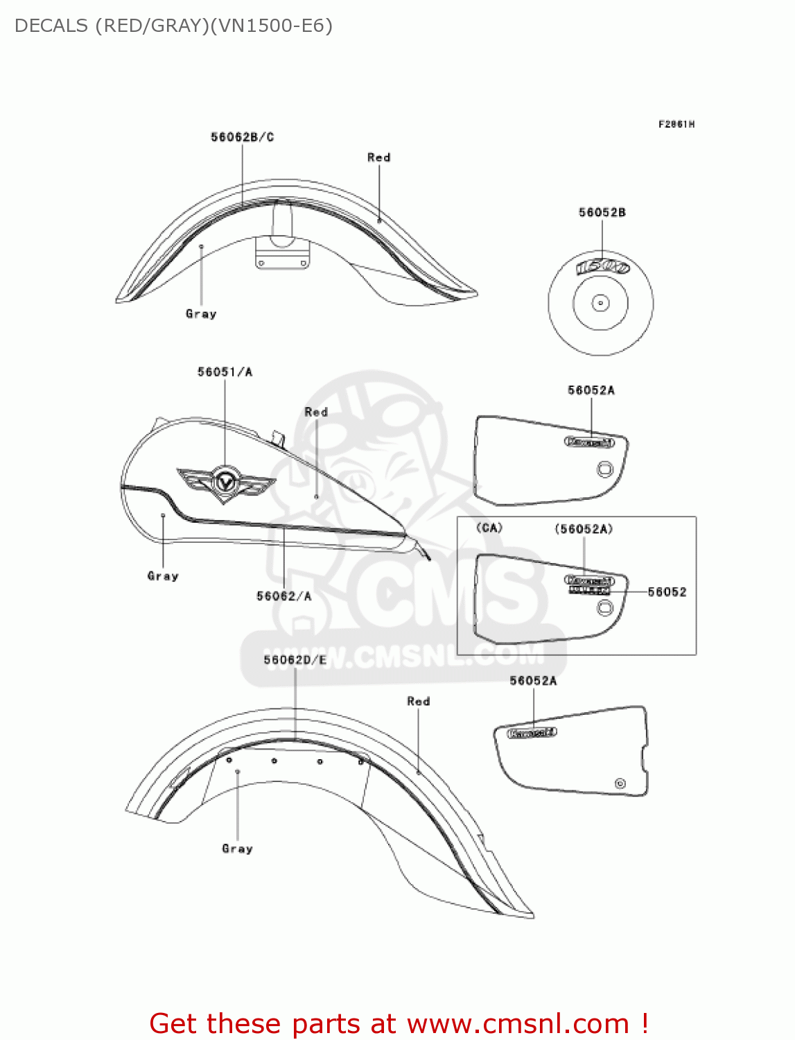 DECALS (RED/GRAY)(VN1500-E6) VN1500E6 VULCAN 1500 CLASSIC 2003 USA CALIFORNIA CANADA