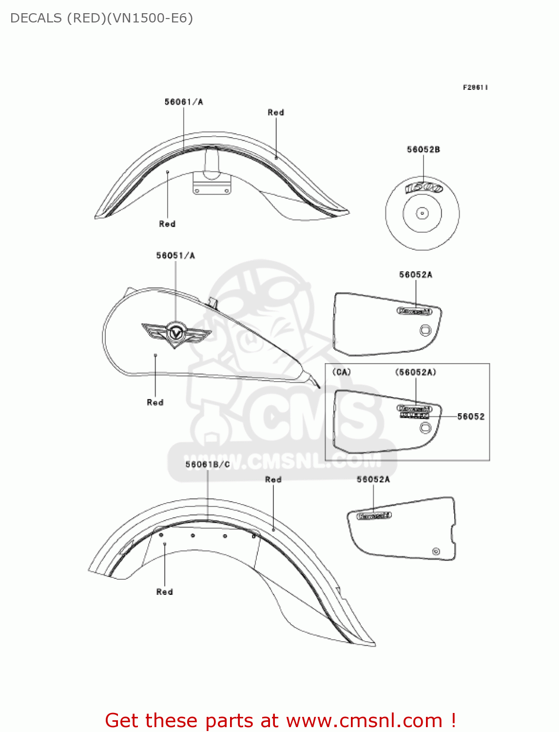 DECALS (RED)(VN1500-E6) VN1500E6 VULCAN 1500 CLASSIC 2003 USA CALIFORNIA CANADA