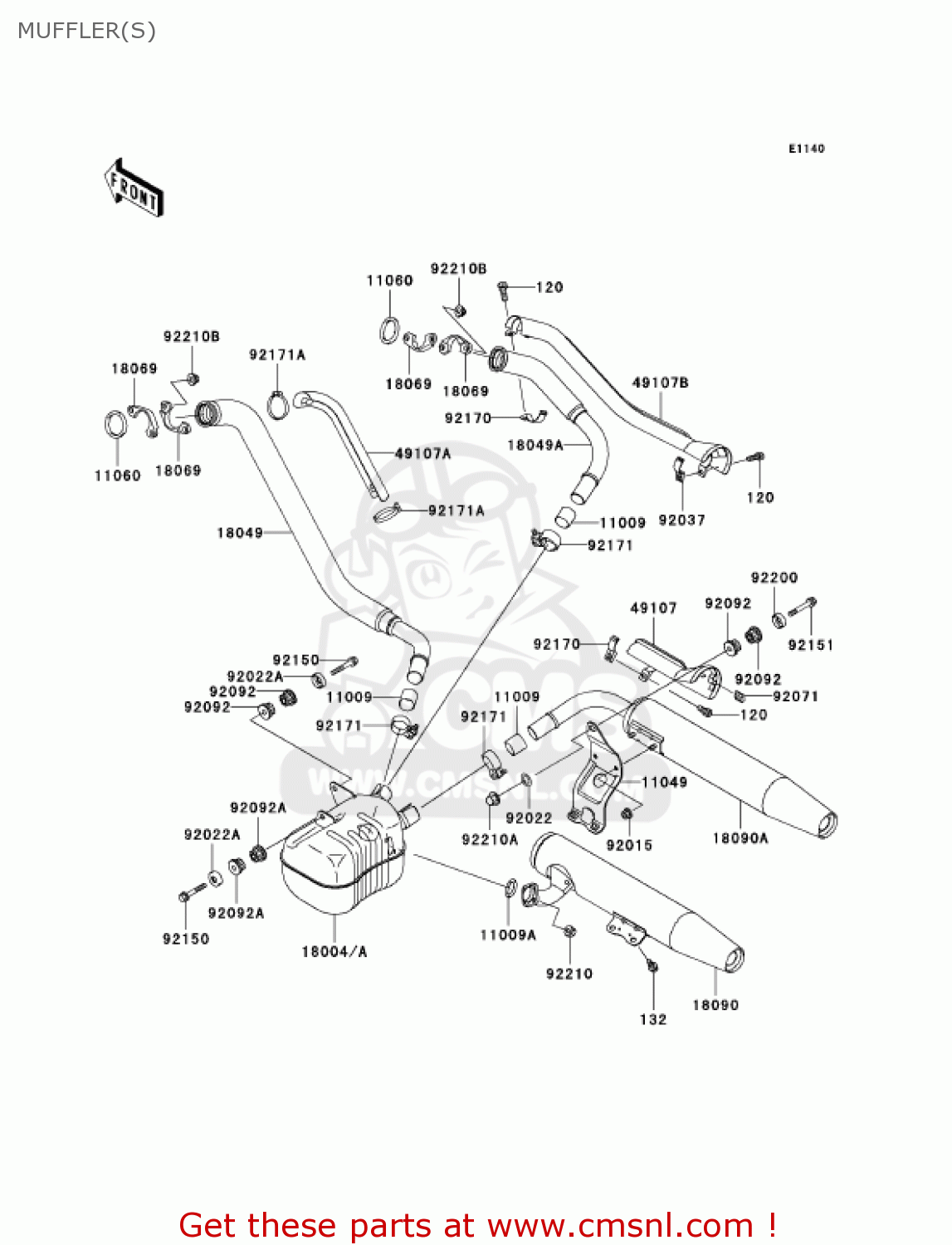 MUFFLER(S) VN1500E7 VULCAN 1500 CLASSIC 2004 USA CALIFORNIA CANADA