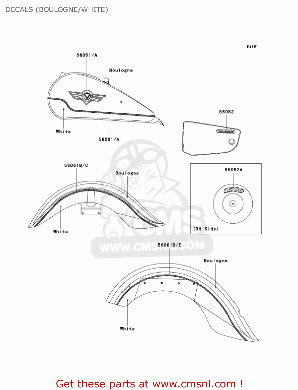 DECALS (BOULOGNE/WHITE) VN1500E7 VULCAN 1500 CLASSIC 2004 USA CALIFORNIA CANADA