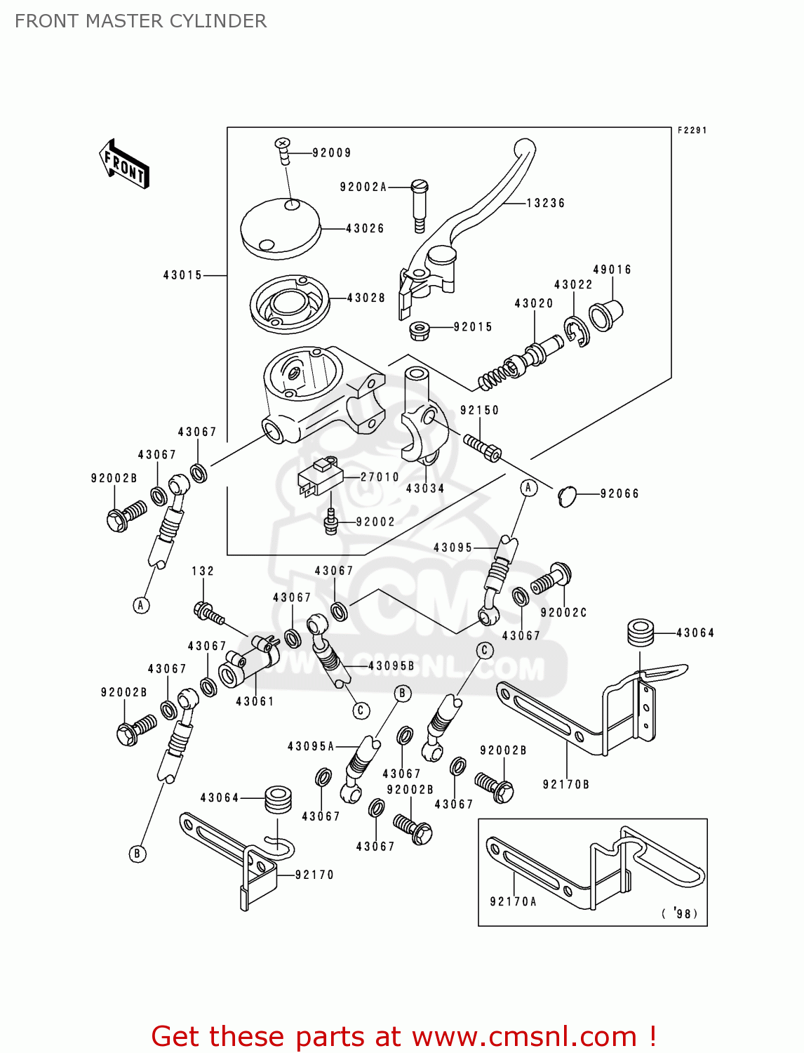 FRONT MASTER CYLINDER VN1500G1 VN1500 CLASSIC TOURER 1998 EUROPE UK FR NL IT NR SD SP