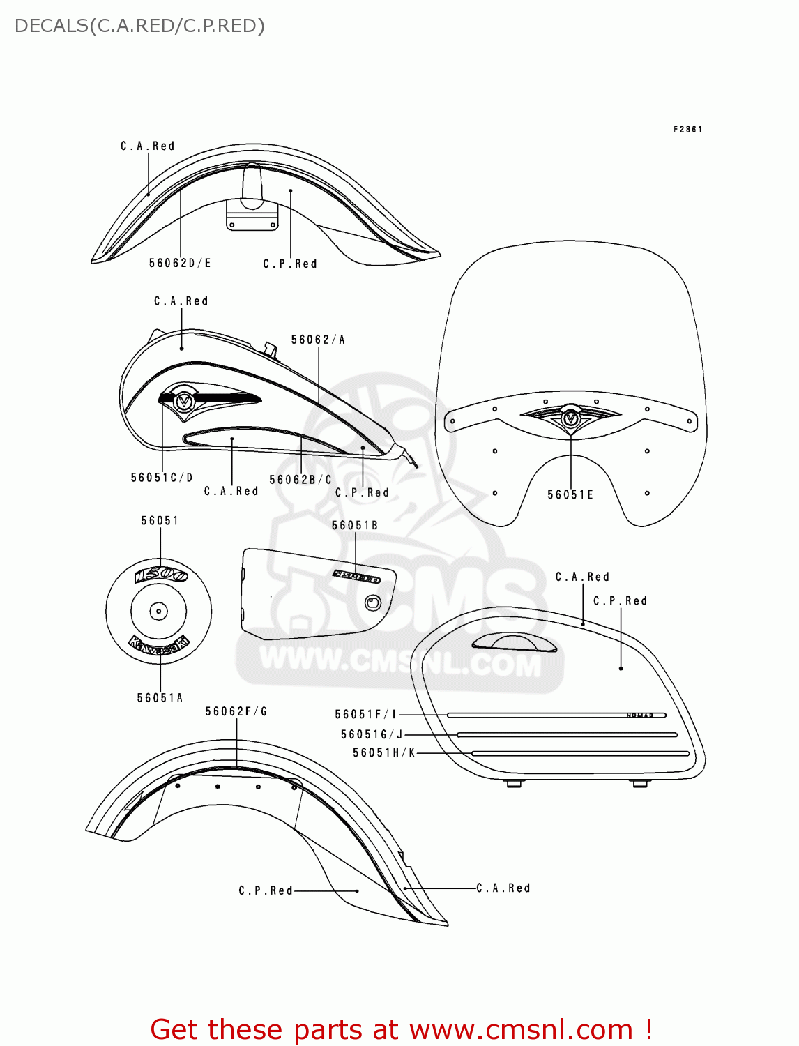 DECALS(C.A.RED/C.P.RED) VN1500G1 VULCAN NOMAD 1999 USA CALIFORNIA CANADA