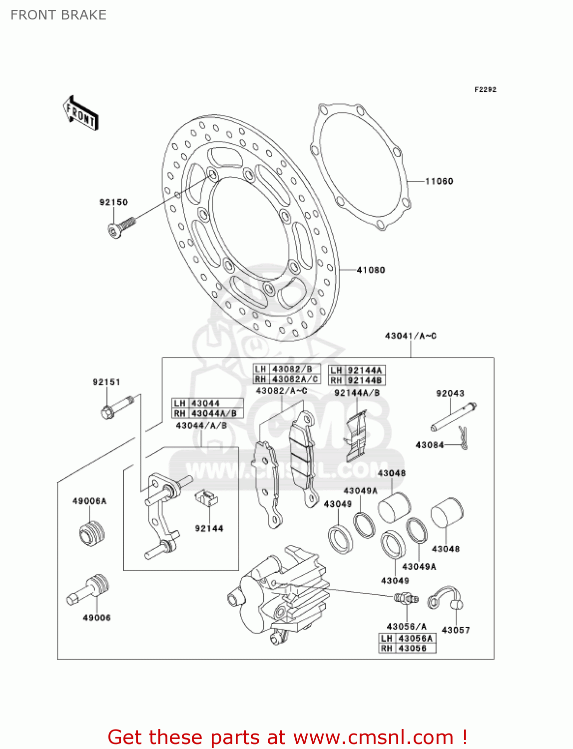 FRONT BRAKE VN1500G1A 1999 USA CALIFORNIA CANADA