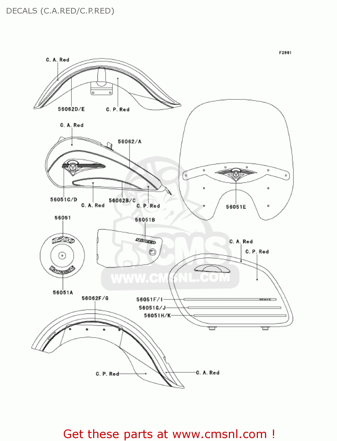 DECALS (C.A.RED/C.P.RED) VN1500G1A VULCAN 1500 NOMAD 1999 USA CALIFORNIA CANADA