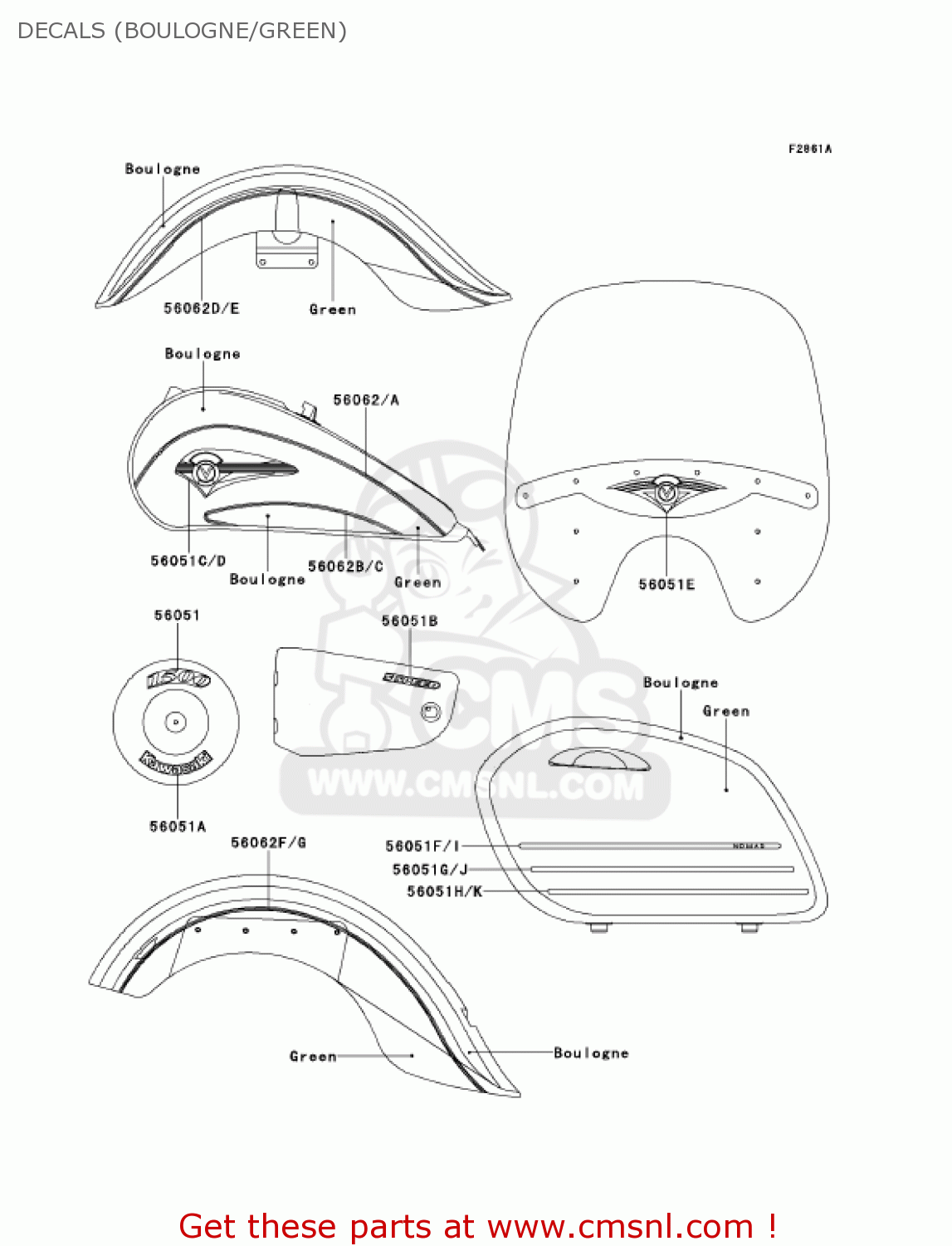DECALS (BOULOGNE/GREEN) VN1500G1A VULCAN 1500 NOMAD 1999 USA CALIFORNIA CANADA