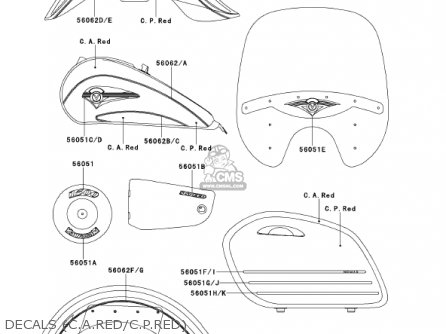 DECALS (C.A.RED/C.P.RED) - VN1500G1A VULCAN 1500 NOMAD 1999 USA CALIFORNIA CANADA