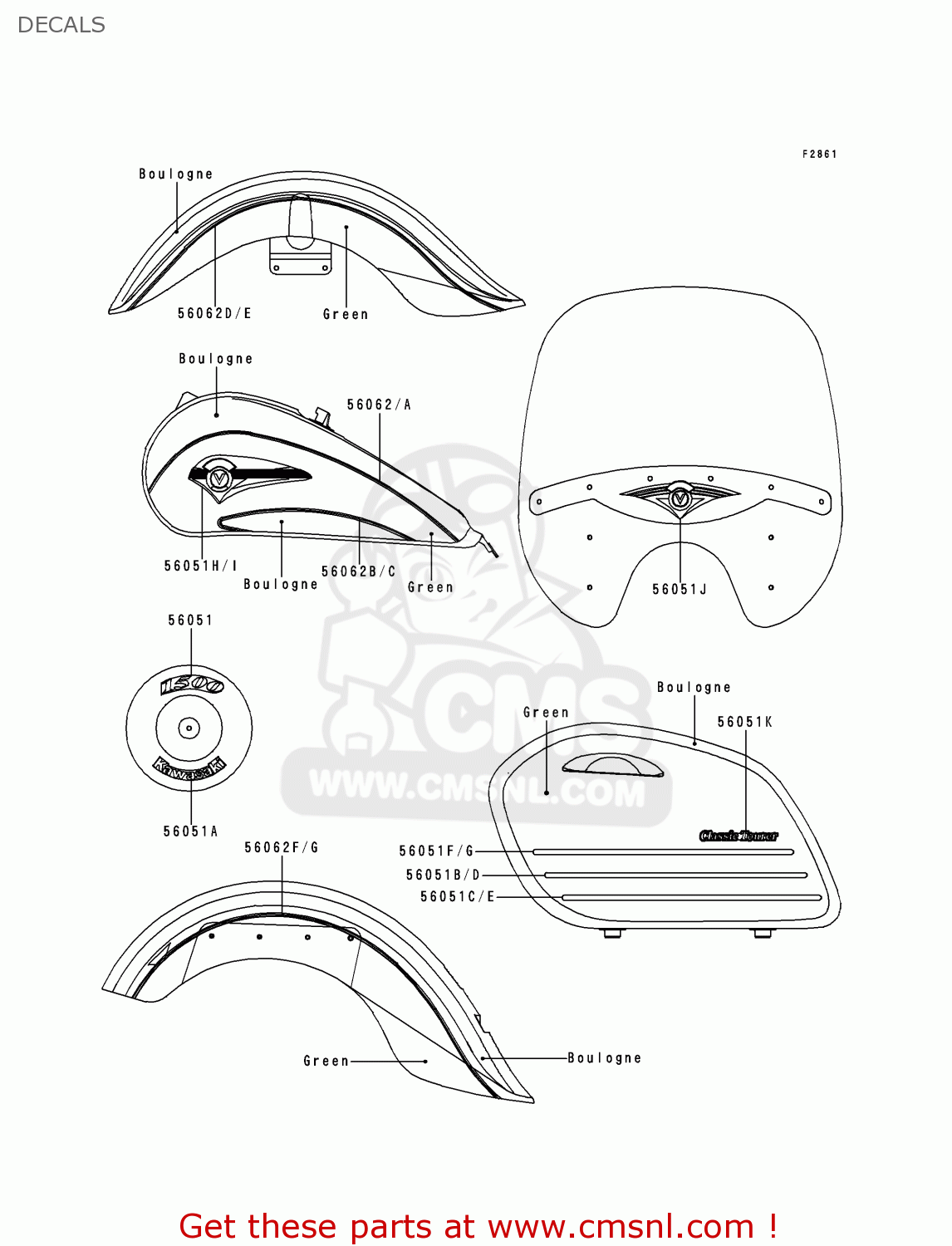 DECALS VN1500G2 VN1500 CLASSIC TOURER 1999 EUROPE UK FR NL IT NR SD SP