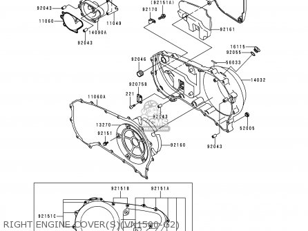 RIGHT ENGINE COVER(S)(VN1500-G2) - VN1500G2 VN1500 CLASSIC TOURER 1999 EUROPE UK FR NL IT NR SD SP
