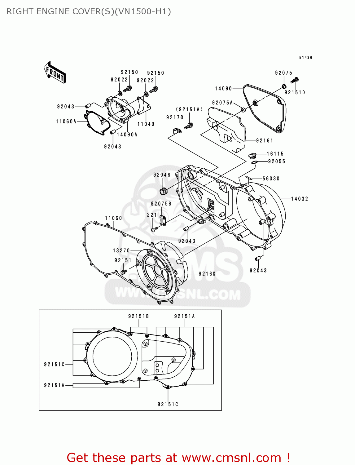 RIGHT ENGINE COVER(S)(VN1500-H1) VN1500H1 VN1500 CLASSIC TOURER 1998 AUSTRIA FG ST