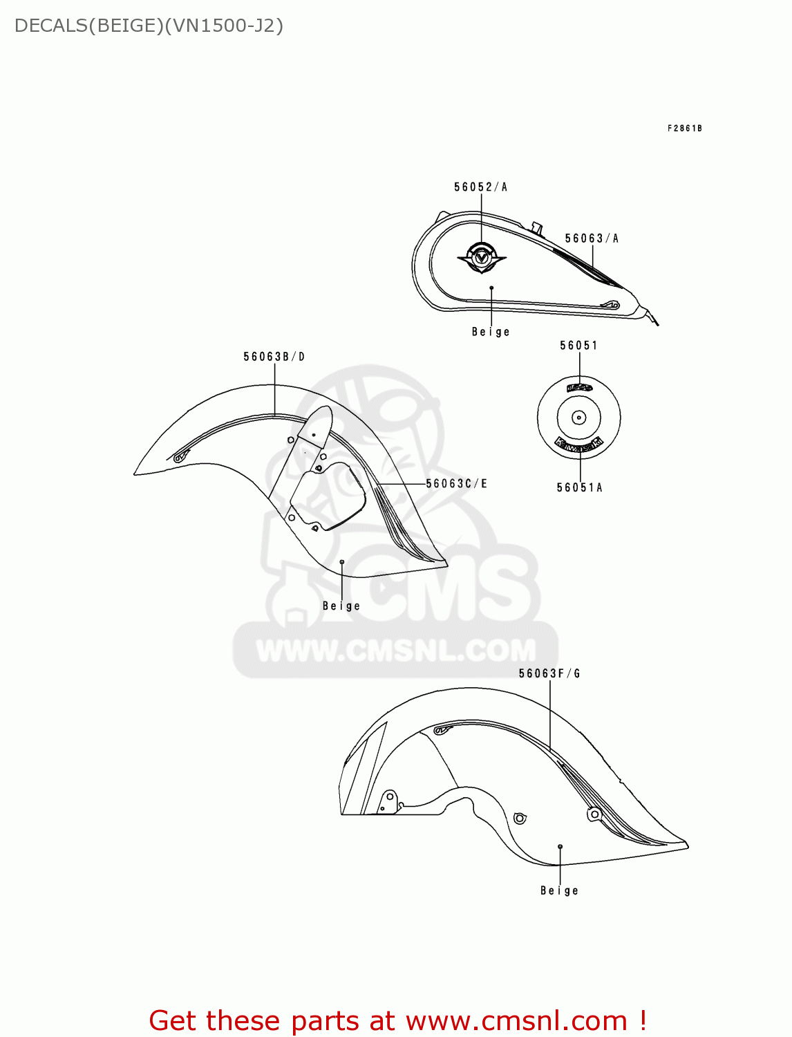DECALS(BEIGE)(VN1500-J2) VN1500J2 VULCAN 1500 DRIFTER 2000 USA CALIFORNIA CANADA