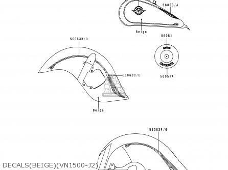 DECALS(BEIGE)(VN1500-J2) - VN1500J2 VULCAN 1500 DRIFTER 2000 USA CALIFORNIA CANADA