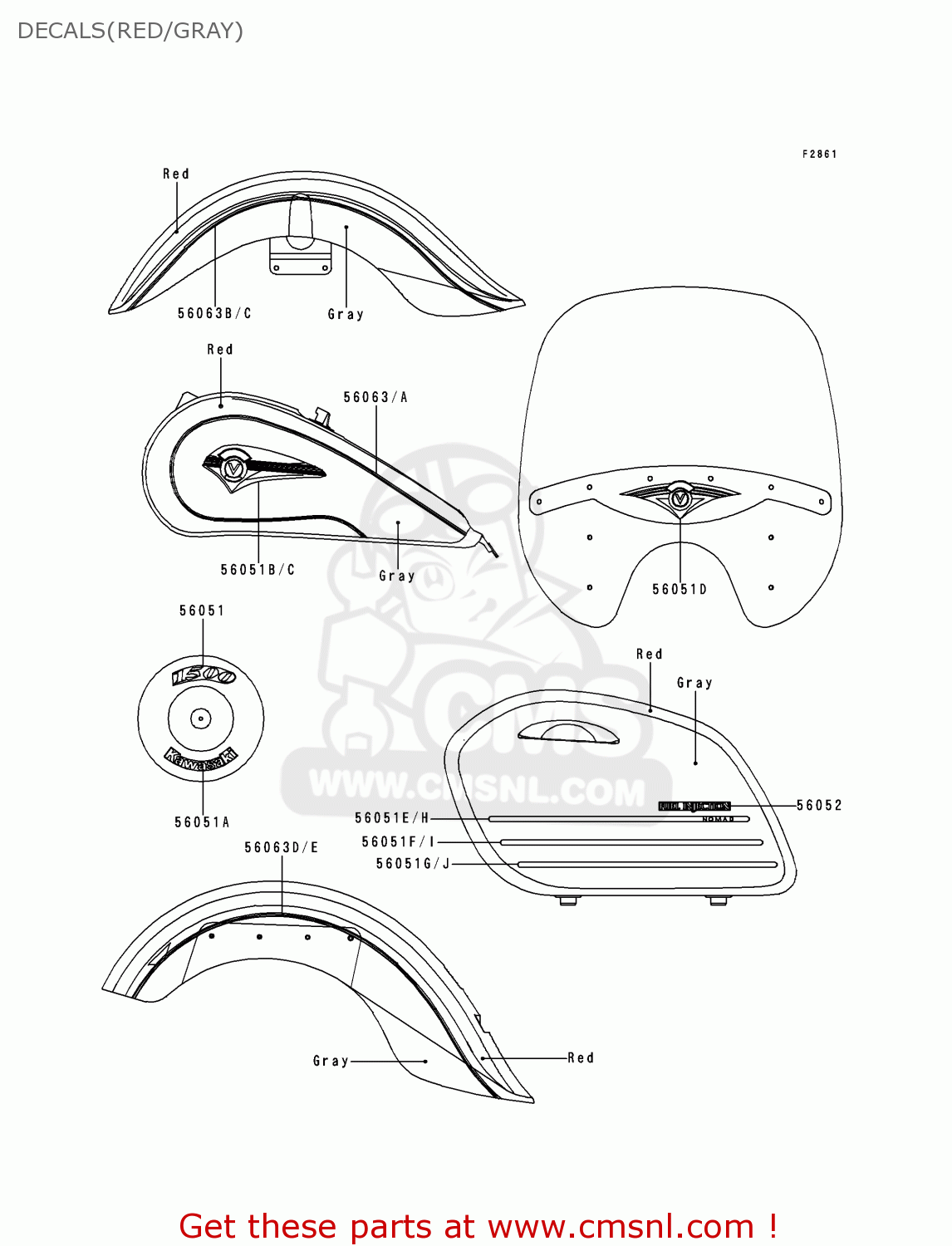 DECALS(RED/GRAY) VN1500L1 VULCAN 1500 NOMAD FI 2000 USA CALIFORNIA CANADA