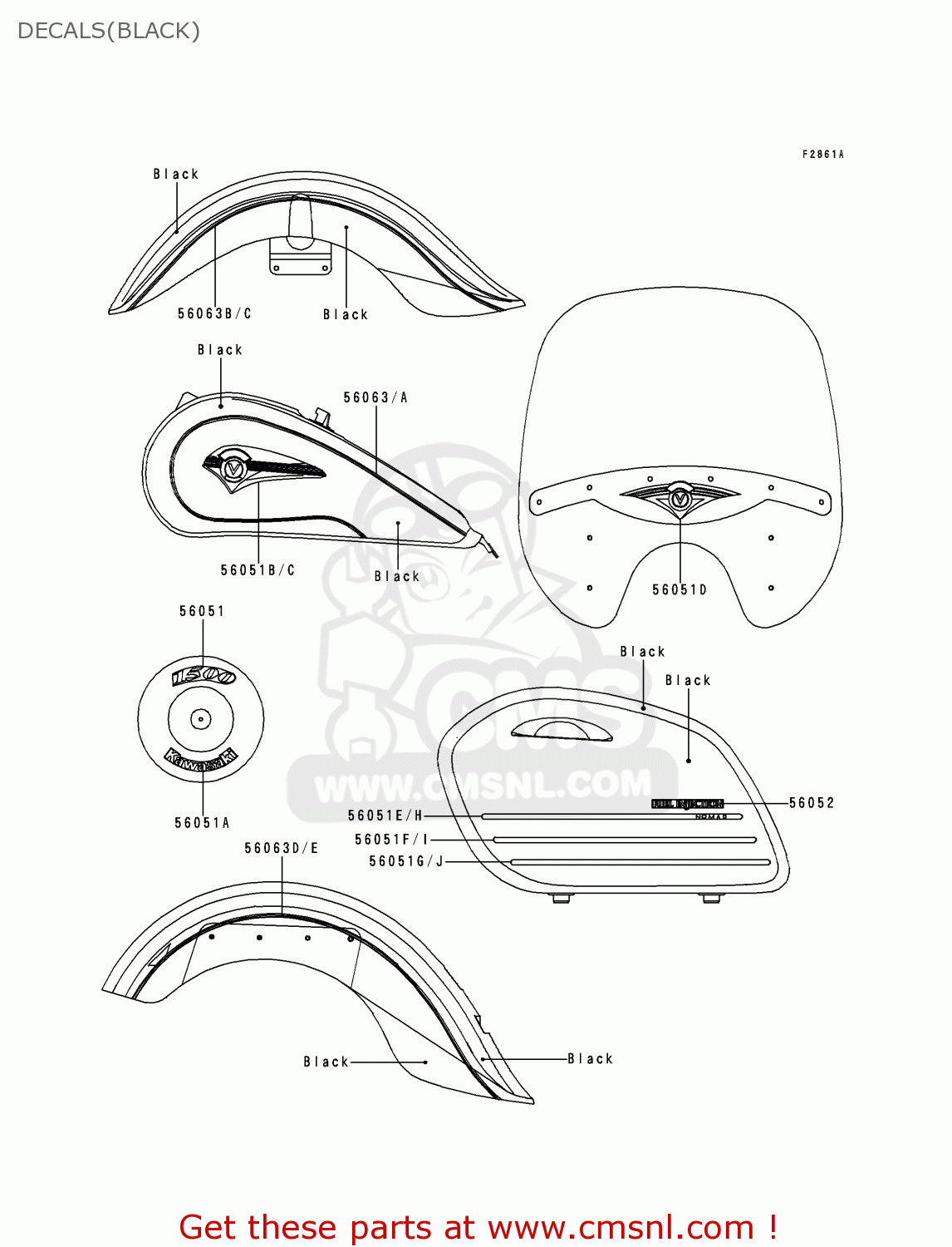 DECALS(BLACK) VN1500L1 VULCAN 1500 NOMAD FI 2000 USA CALIFORNIA CANADA