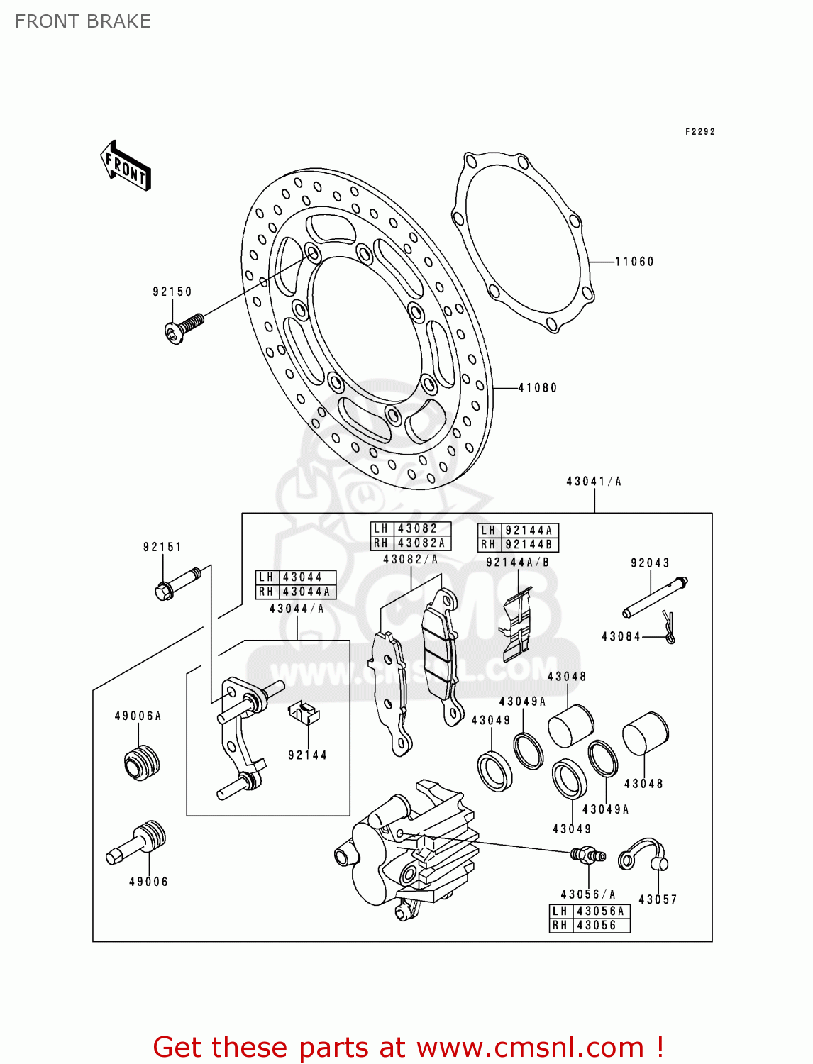FRONT BRAKE VN1500L1H VN1500 CLASSIC TOURER FI 2000 EUROPE UK