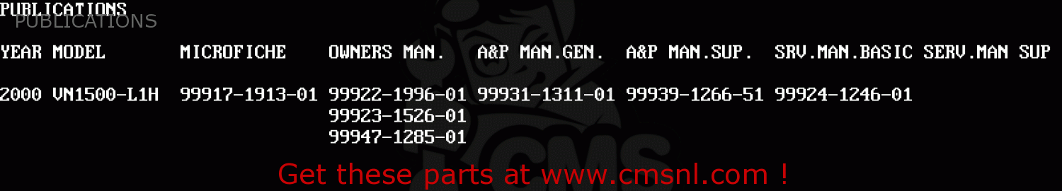 PUBLICATIONS VN1500L1H VN1500 CLASSIC TOURER FI 2000 EUROPE UK