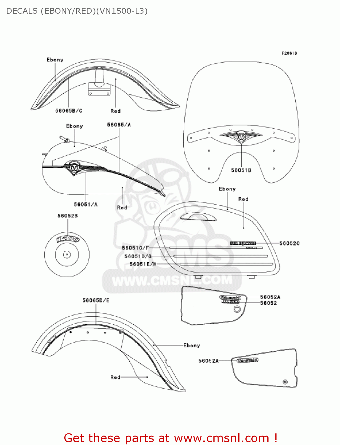 DECALS (EBONY/RED)(VN1500-L3) VN1500L3 VULCAN 1500 NOMAD FI 2002 USA CALIFORNIA CANADA