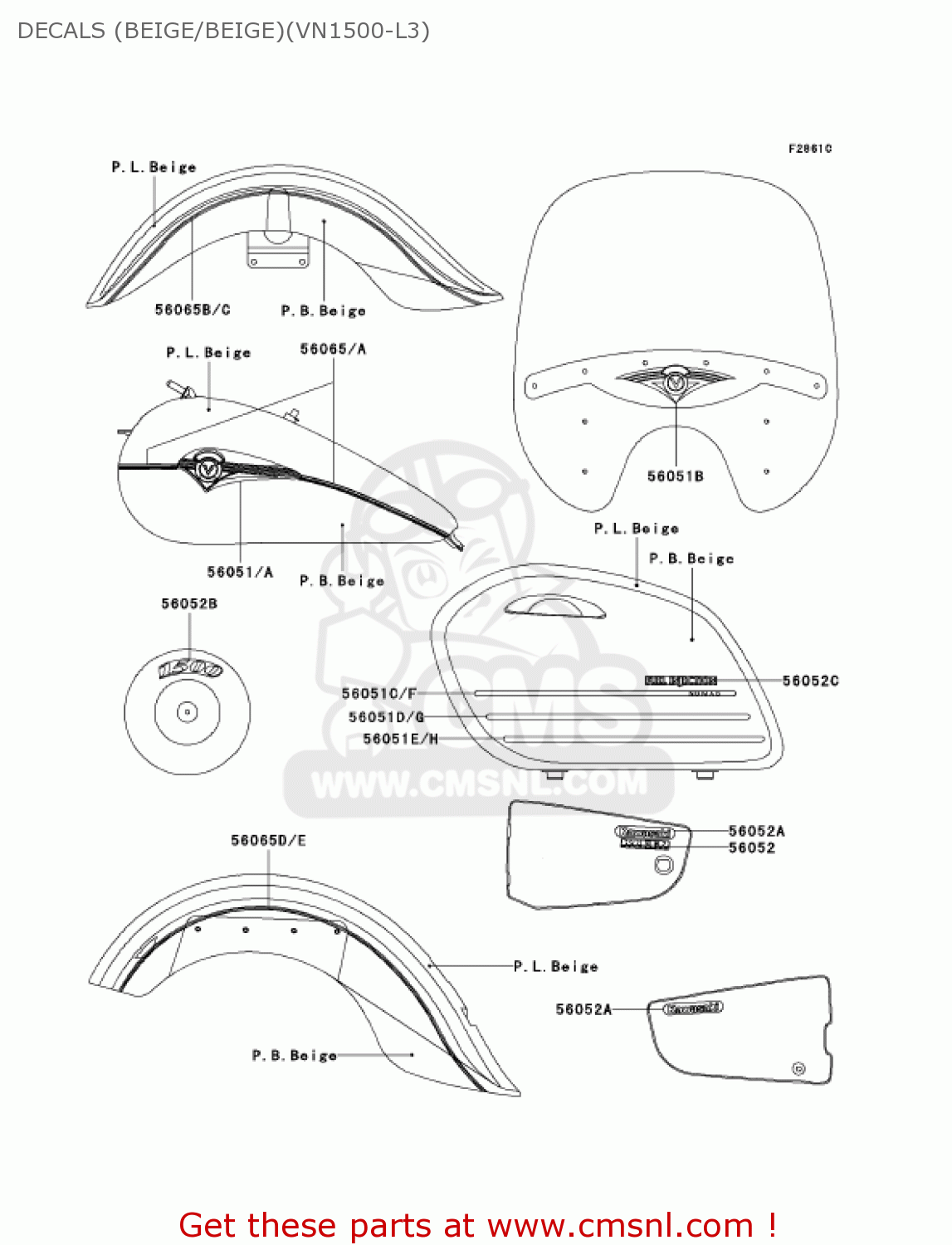 DECALS (BEIGE/BEIGE)(VN1500-L3) VN1500L3 VULCAN 1500 NOMAD FI 2002 USA CALIFORNIA CANADA