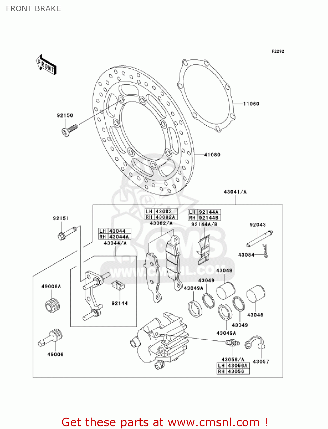 FRONT BRAKE VN1500L4 VULCAN 1500 NOMAD FI 2003 USA CALIFORNIA CANADA