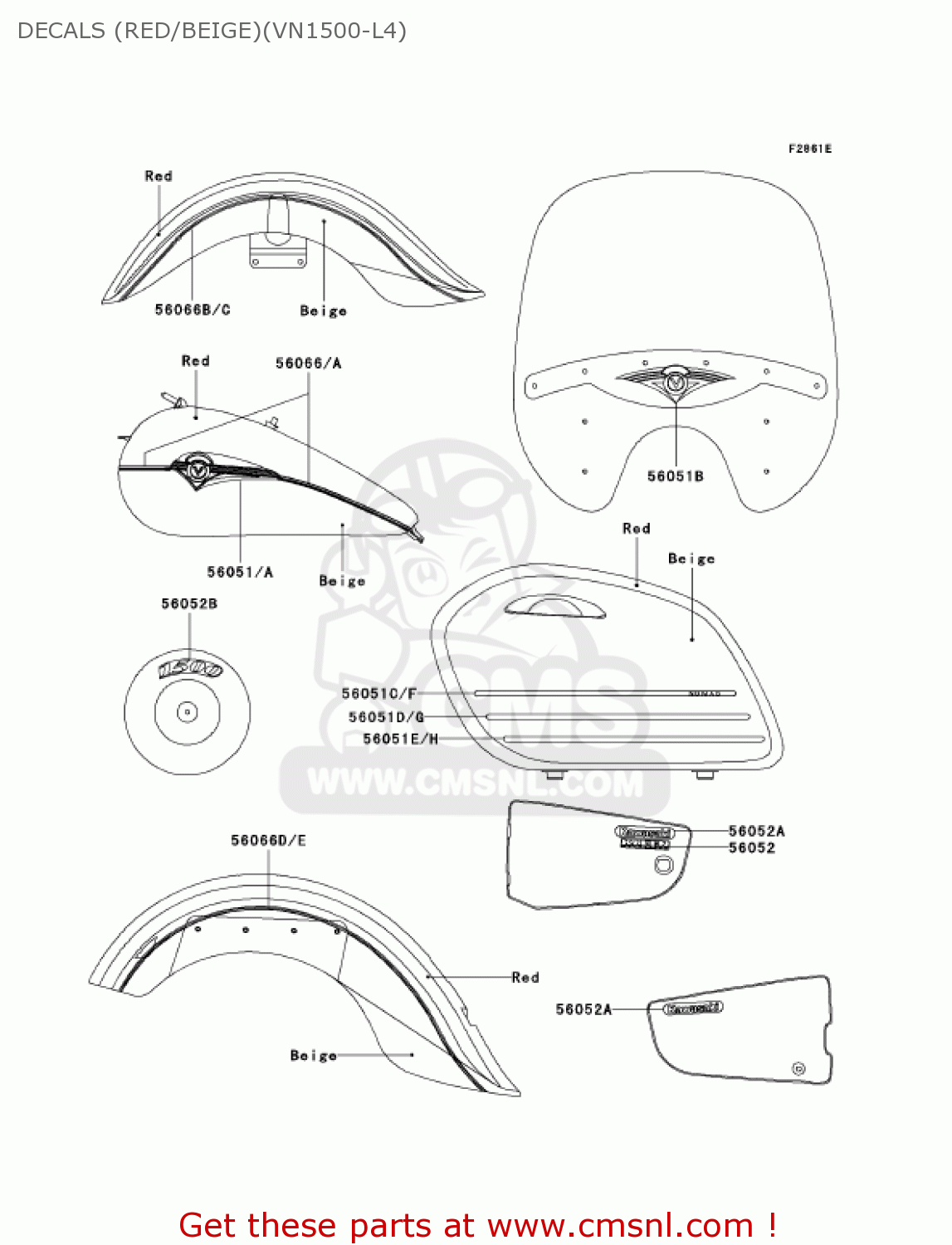 DECALS (RED/BEIGE)(VN1500-L4) VN1500L4 VULCAN 1500 NOMAD FI 2003 USA CALIFORNIA CANADA