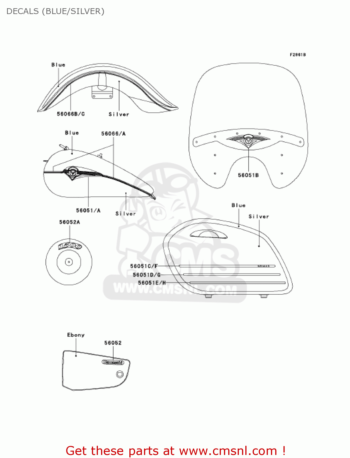DECALS (BLUE/SILVER) VN1500L5 VULCAN 1500 NOMAD FI 2004 USA CALIFORNIA CANADA