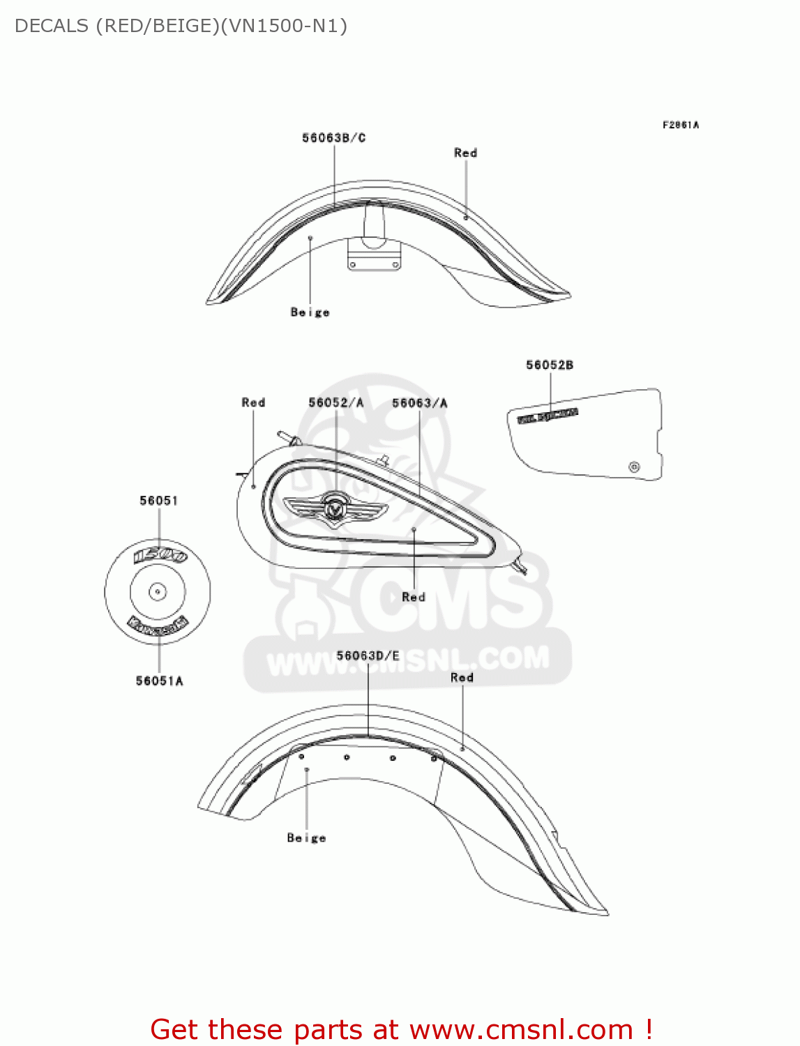 DECALS (RED/BEIGE)(VN1500-N1) VN1500N1 VULCAN 1500 CLASSIC FI 2000 USA CALIFORNIA CANADA