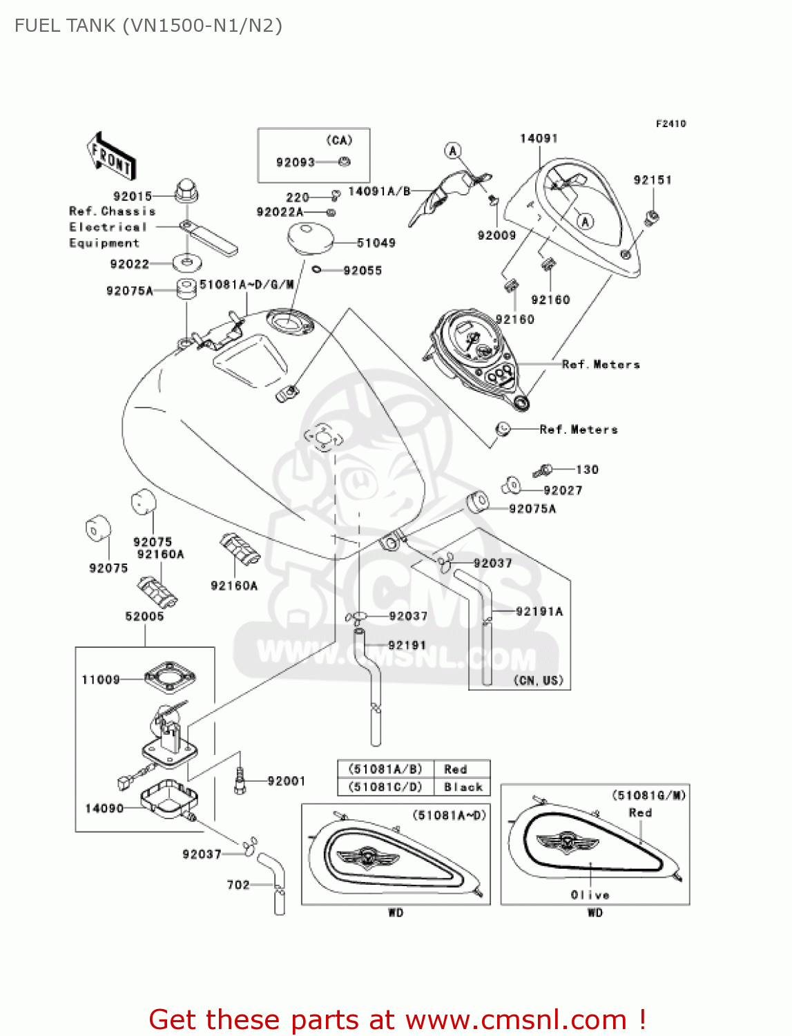FUEL TANK (VN1500-N1/N2) VN1500N1 VULCAN 1500 CLASSIC FI 2000 USA CALIFORNIA CANADA