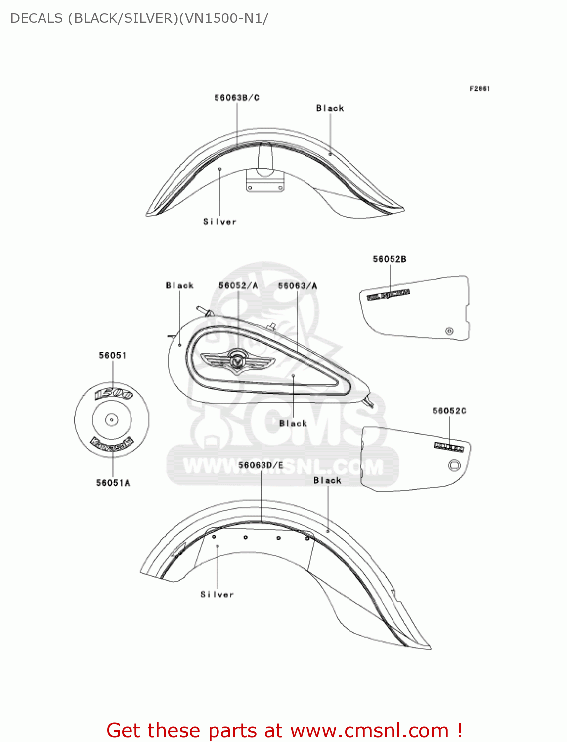 DECALS (BLACK/SILVER)(VN1500-N1/ VN1500N2 VULCAN 1500 CLASSIC FI 2001 USA CALIFORNIA CANADA