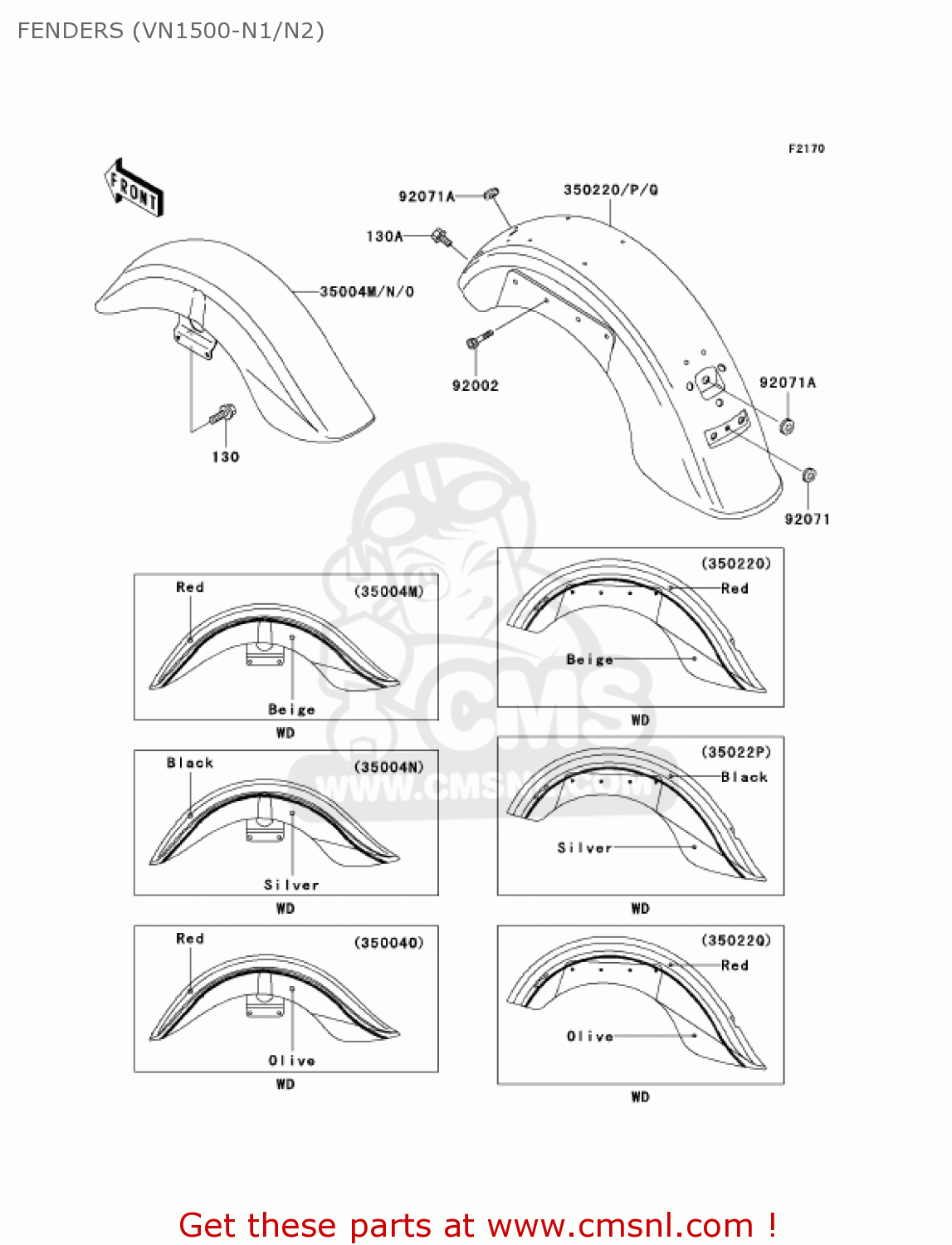 FENDERS (VN1500-N1/N2) VN1500N2 VULCAN 1500 CLASSIC FI 2001 USA CALIFORNIA CANADA