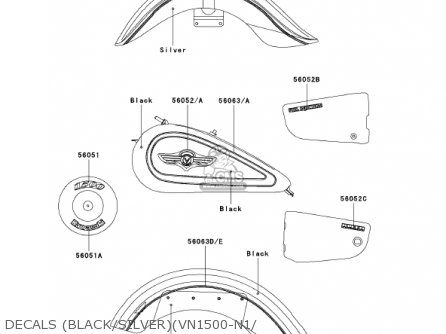 DECALS (BLACK/SILVER)(VN1500-N1/ - VN1500N2 VULCAN 1500 CLASSIC FI 2001 USA CALIFORNIA CANADA