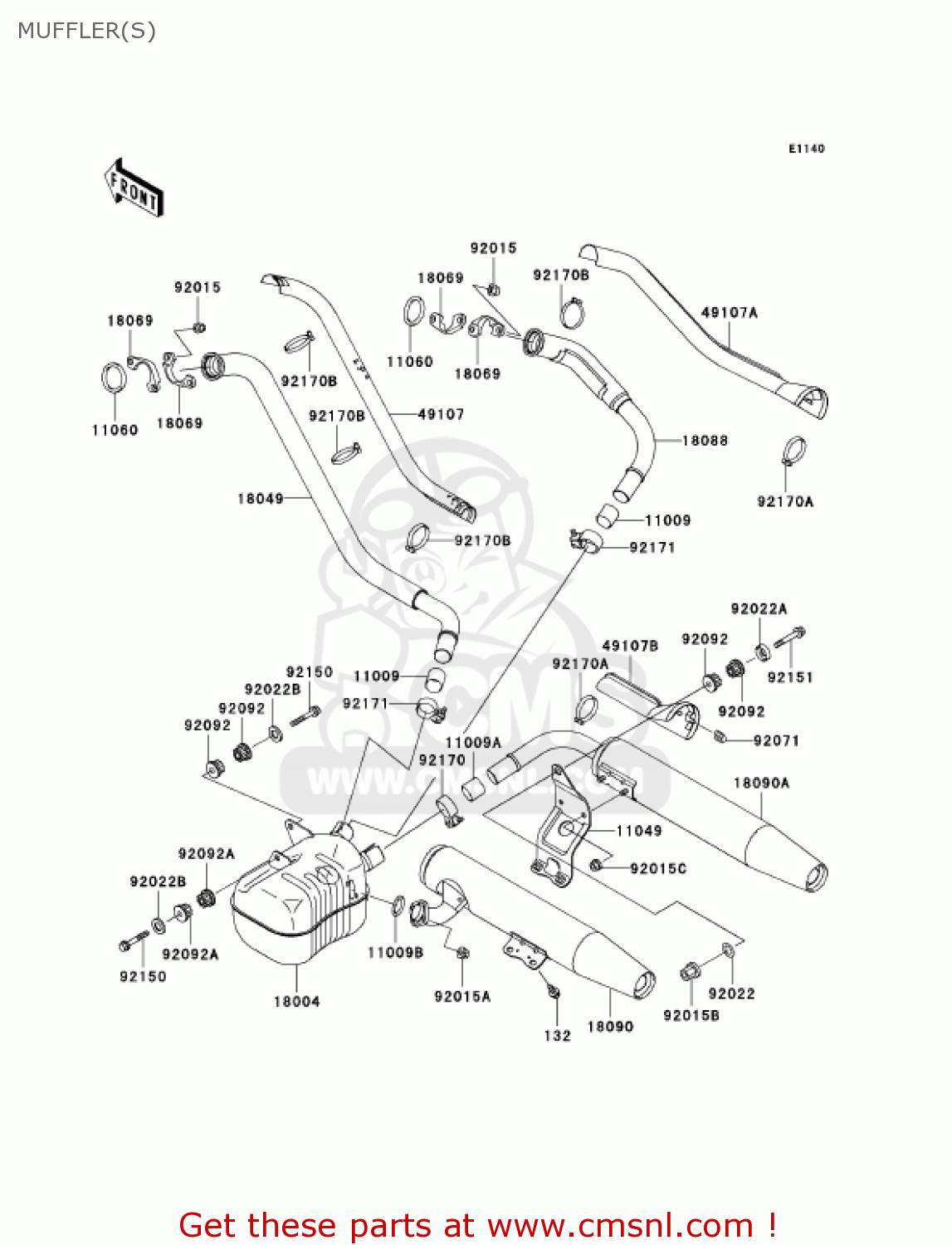 MUFFLER(S) VN1500N3 VULCAN 1500 CLASSIC FI 2002 USA CALIFORNIA CANADA