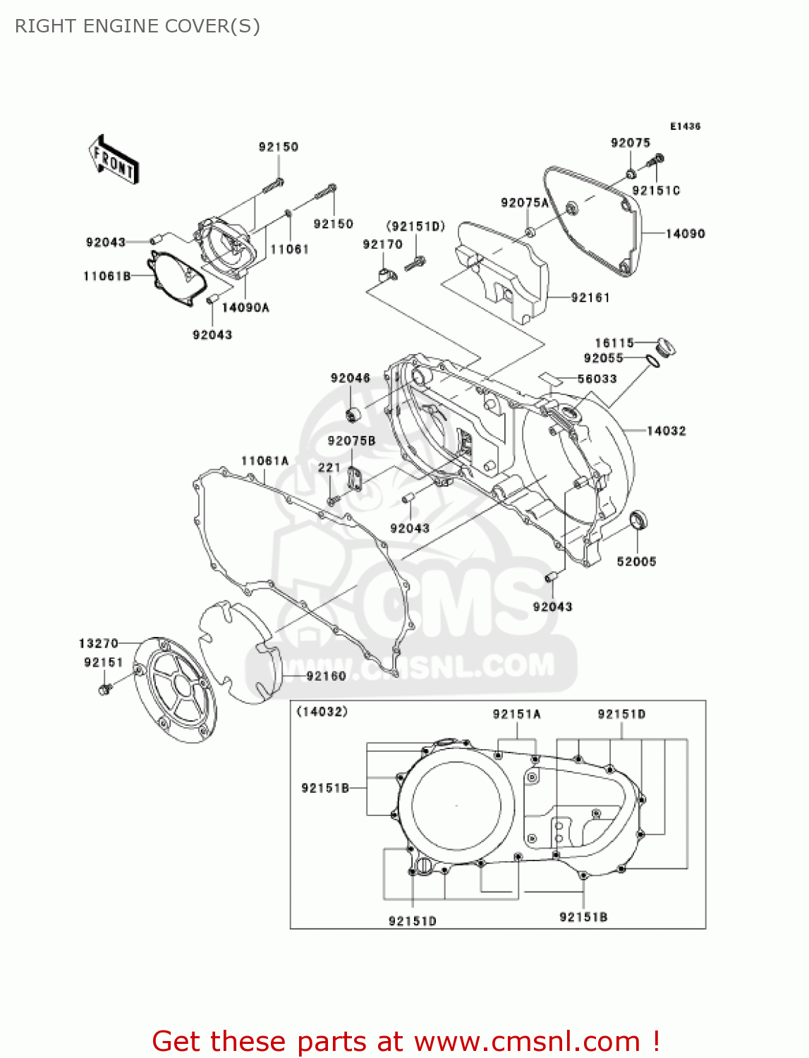 RIGHT ENGINE COVER(S) VN1500N7F VULCAN 1500 CLASSIC 2007 USA CALIFORNIA CANADA