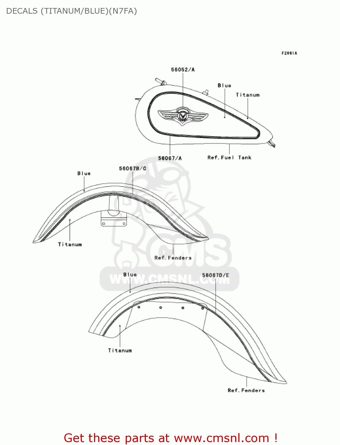 DECALS (TITANUM/BLUE)(N7FA) VN1500N7FA VULCAN 1500 CLASSIC 2007 USA CALIFORNIA CANADA