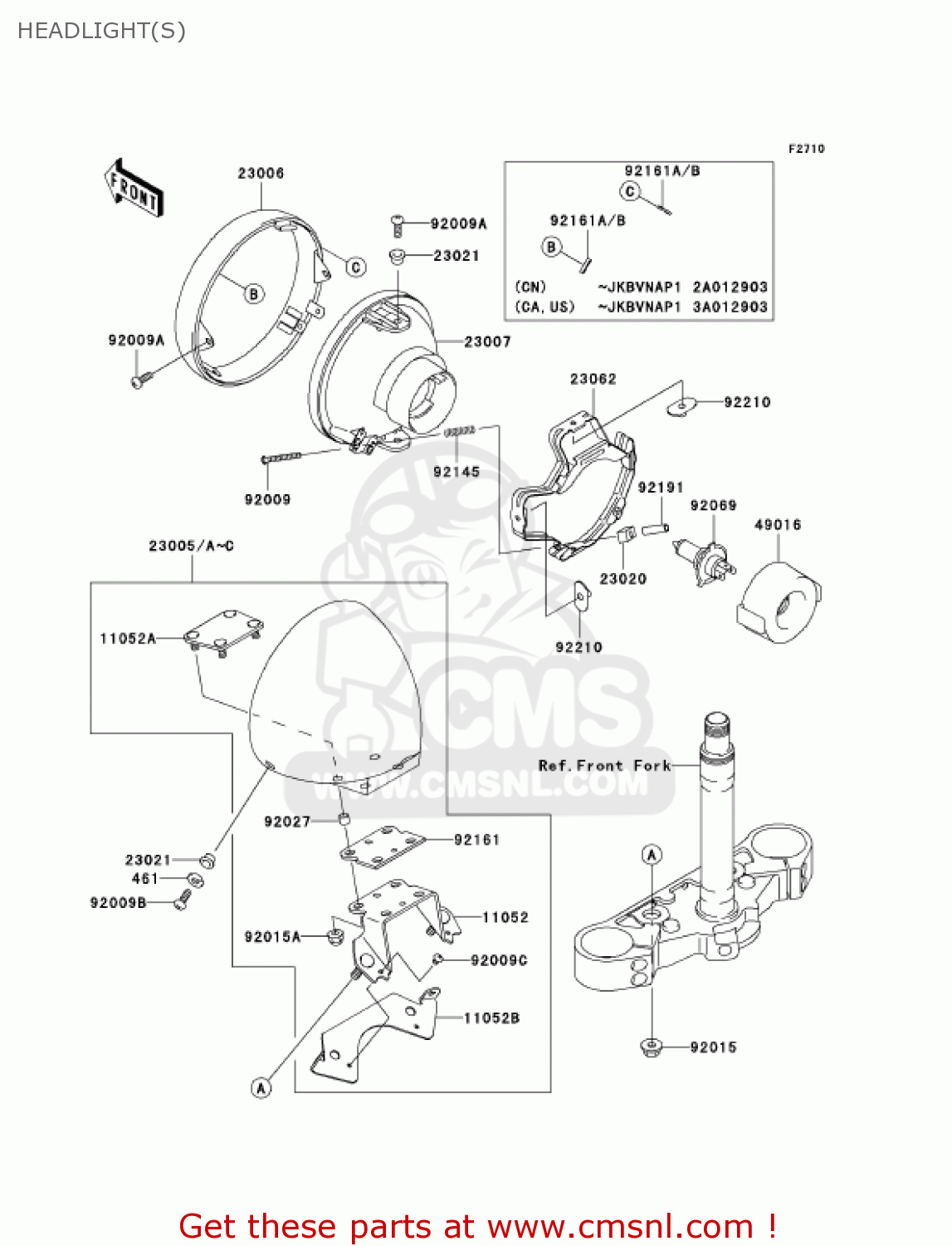 HEADLIGHT(S) VN1500P1 VULCAN 1500 MEANSTREAK 2002 USA CALIFORNIA CANADA