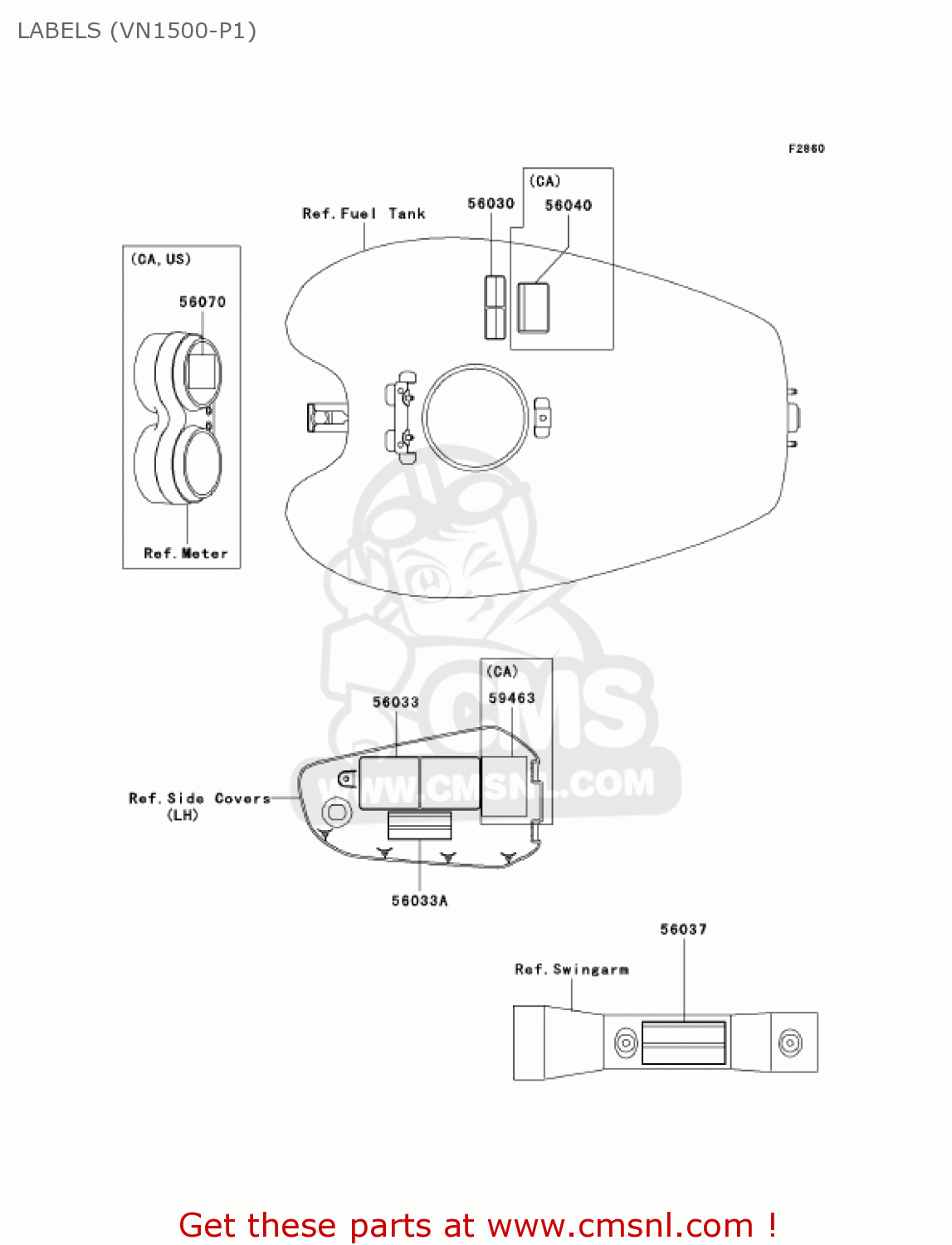 LABELS (VN1500-P1) VN1500P1 VULCAN 1500 MEANSTREAK 2002 USA CALIFORNIA CANADA