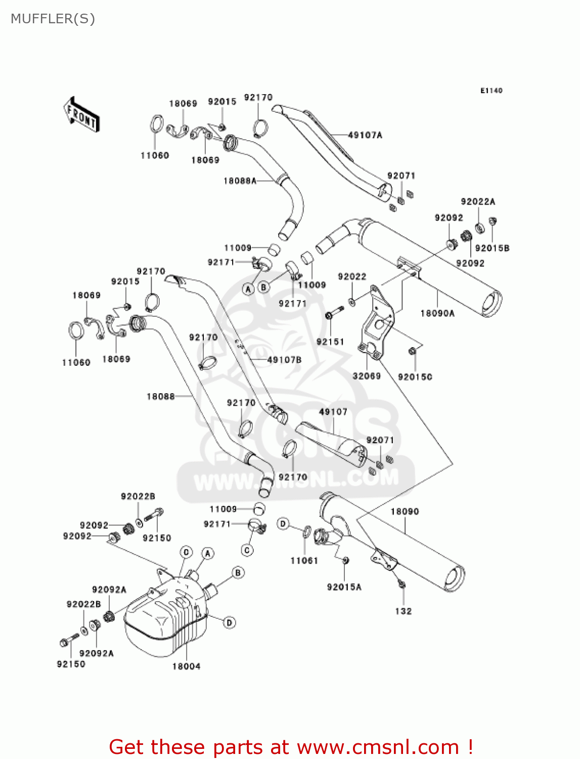 MUFFLER(S) VN1500P1 VULCAN 1500 MEANSTREAK 2002 USA CALIFORNIA CANADA
