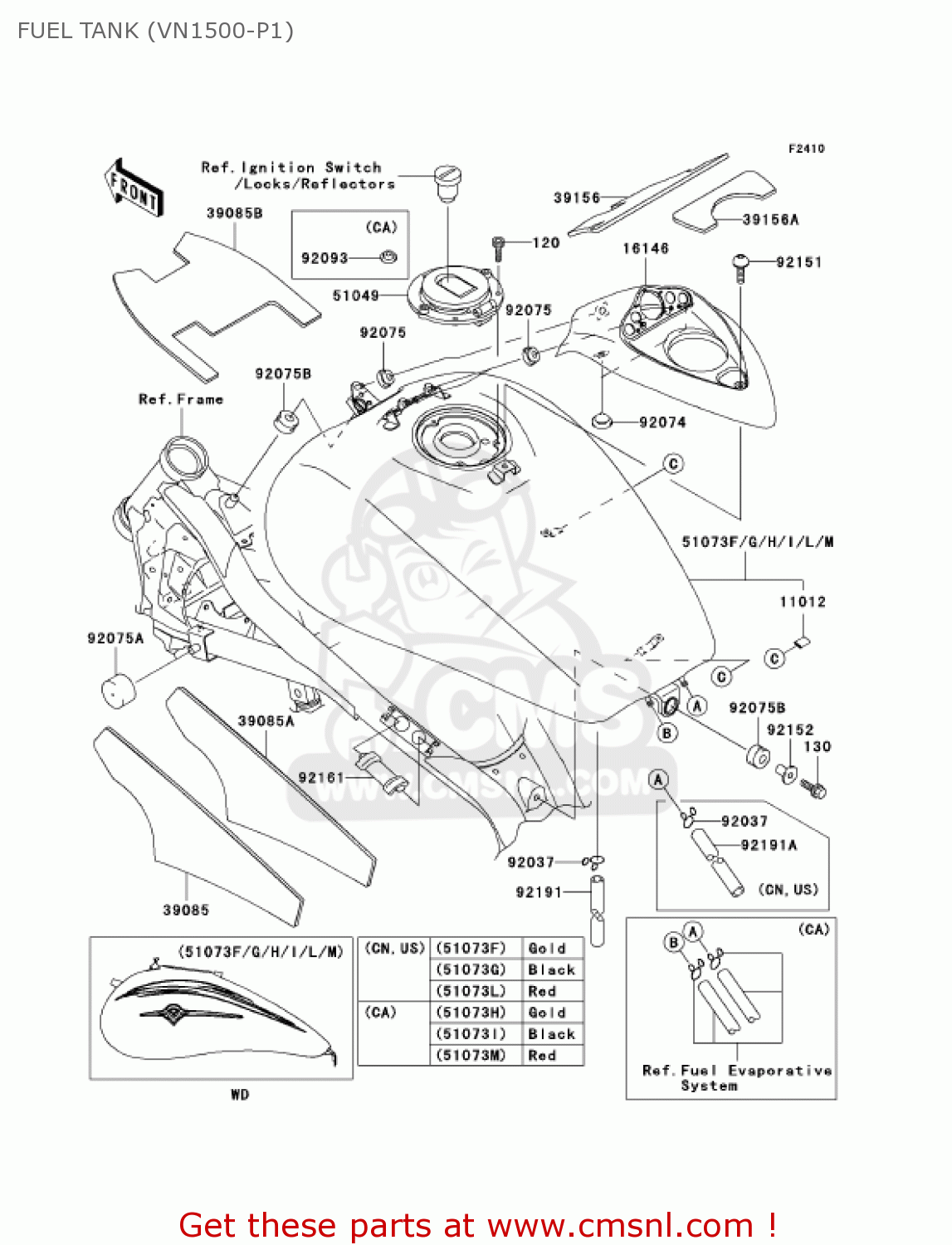 FUEL TANK (VN1500-P1) VN1500P1 VULCAN 1500 MEANSTREAK 2002 USA CALIFORNIA CANADA