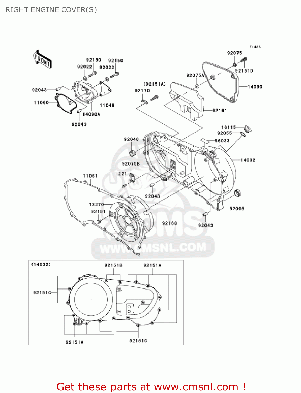 RIGHT ENGINE COVER(S) VN1500P1 VULCAN 1500 MEANSTREAK 2002 USA CALIFORNIA CANADA