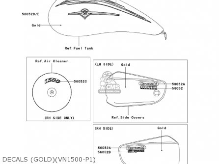 DECALS (GOLD)(VN1500-P1) - VN1500P1 VULCAN 1500 MEANSTREAK 2002 USA CALIFORNIA CANADA