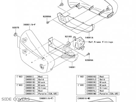 SIDE COVERS - VN1500P1 VULCAN 1500 MEANSTREAK 2002 USA CALIFORNIA CANADA