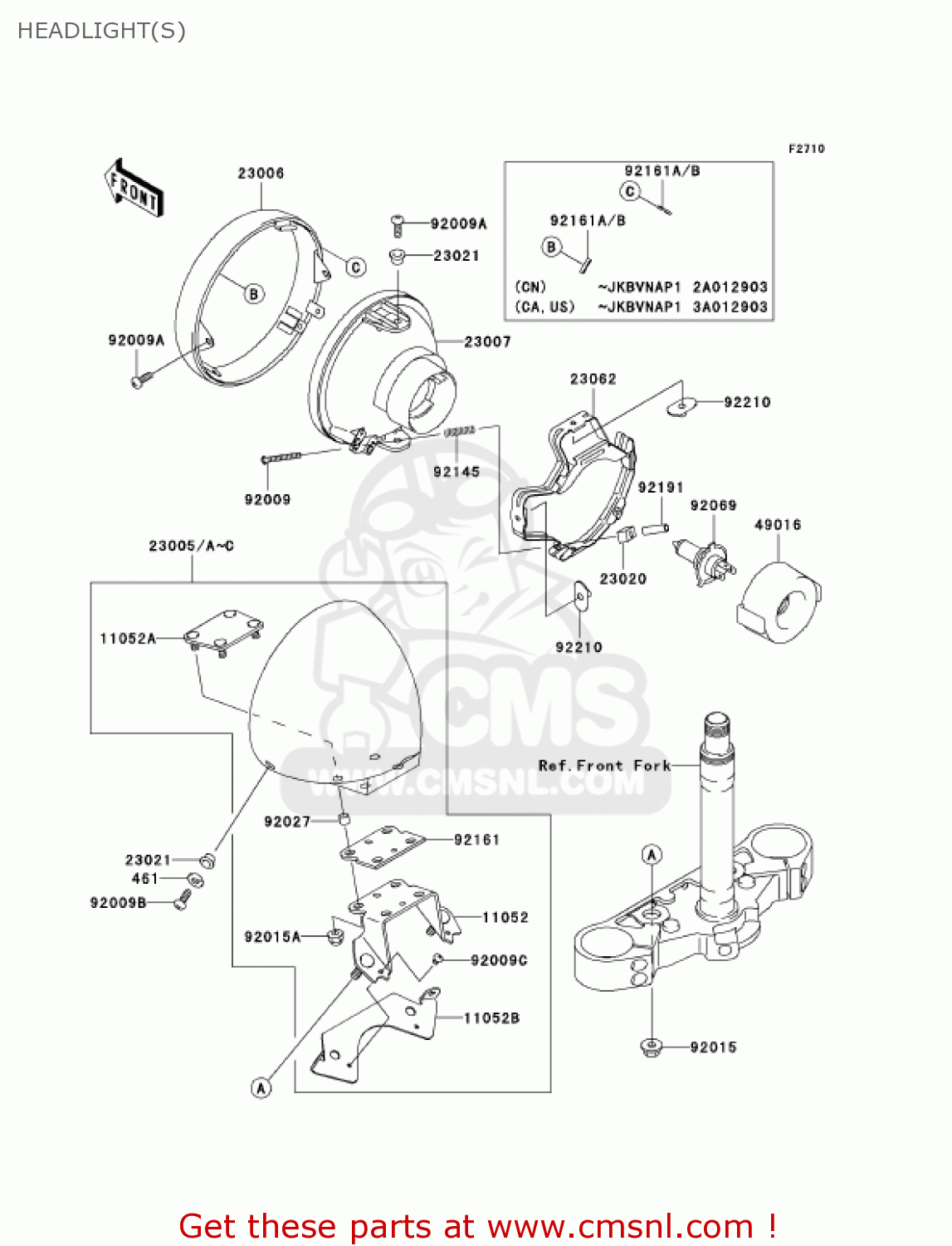 HEADLIGHT(S) VN1500P2 VULCAN 1500 MEANSTREAK 2003 USA CALIFORNIA CANADA